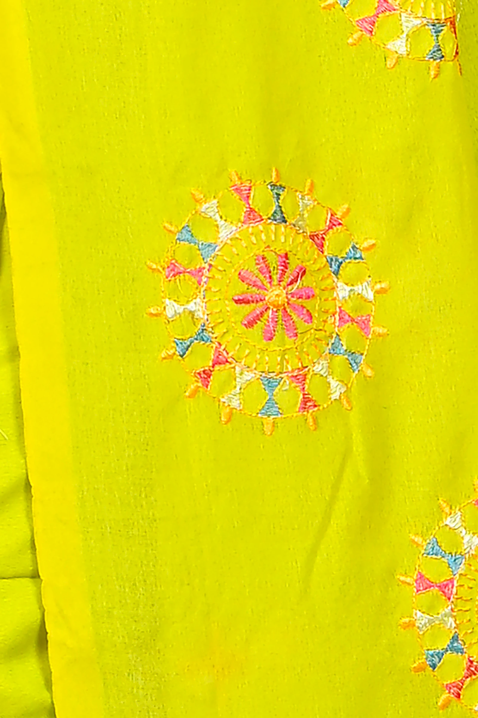 Lime Green Pure Cotton Parama Embroidery Handloom saree (284)